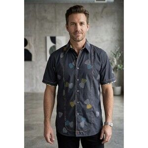 Limited Robert Graham Embroidered Button-Up Shirt Short Sleeve Size Large